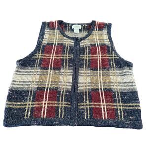 St John’s Bay Vest Womens XL Multi Colored Stripes Plaid Knit Fall Vintage (?)